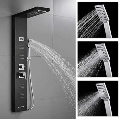 Black Shower Panel Tower Massage Body Jets System Rain Waterfall Mixer Hand Shower