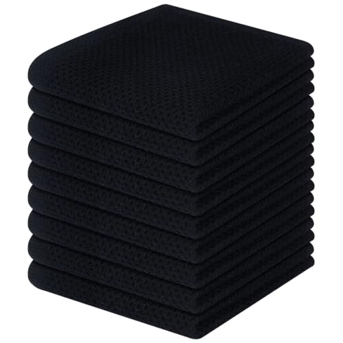 Homaxy 100% Cotton Waffle Weave Kitchen Dish Cloths, 9-Pack, Black | Ultra Soft Absorbent Dish Towels, Quick Drying Dish Rags with Hanging Loop, 12 x 12 Inches - color: Black, size: 12 x 12 - 9 Pack