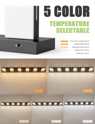 VOLISUN Modern Bathroom Vanity Light Fixtures (6-Light, 48-Inch), 5CCT Dimmable Lighting Fixtures Over Mirror, 360 Rotatable Head, Black LED Vanity Lights - color: Matte Black-5CCT, size: 48-Inch