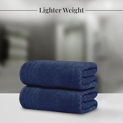 4 Piece Extra Large Bath Towels 30 x 60 Inches, Navy | 100% Cotton, Larger & Lighter Weight, Quicker to Dry, Super Soft and Absorbent, Perfect for Bathroom - color: Navy
