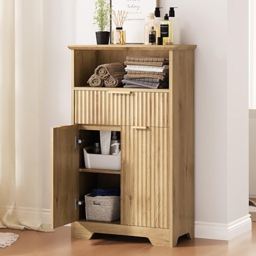 Fluted Buffet Cabinet with Storage, Modern Coffee Bar Cabinet | With Drawer & Adjustable Shelf, Wood Sideboard Cabinet for Kitchen, Bathroom, Entryway and Living Room Natural - color: Natural
