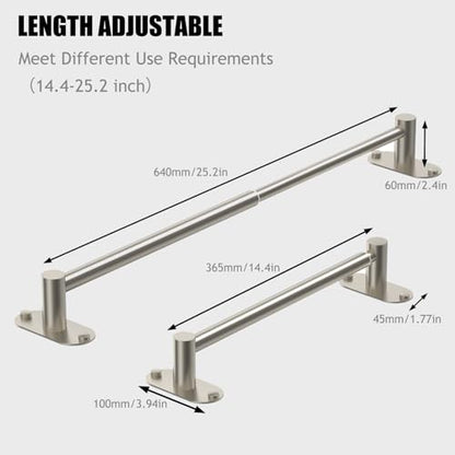 Towel Bar, Adhesive or Drill Wall Mount, Brushed Nickel, 1 Pack | Adjustable 14.4 to 25.2 Inch, 304 Stainless Steel Hand Towel Holder, Round Base Towel Racks for Bathroom, Kitchen Use - color: Standard Length–nickel