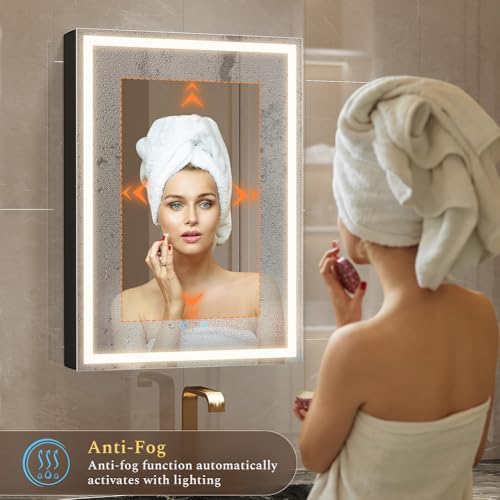 Spliceable Modular LED Lighted Bathroom Medicine Cabinet Mirror with Anti-Fog Aluminum Frame, Adjustable Lighting, Built-in Sockets & USB Ports – Wall Mounted (Right Hinge, 28" L x 20" W) - color: 20"×28" Led Right Hinge Cabinet