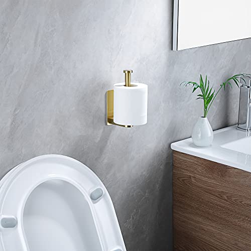 YIGII Adhesive Toilet Paper Holder - Self Adhesive Toilet Paper Roll Holder Wall Mount for Bathroom, Premium Thicken Brushed Brass Stainless Steel, Rustproof - color: Brass