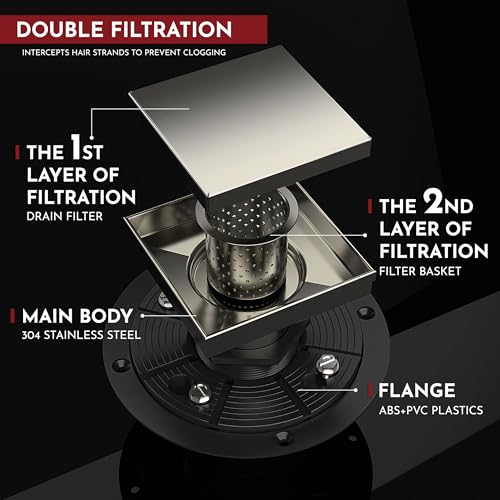 4 Inch Square Shower Drain Nickel Floor Drain with Flange Reversible 2-in-1 Cover Tile Insert Grate Removable SUS304 Stainless Steel CUPC Certified Brushed Nickel - color: Brushed Nickel, size: 4 Inch