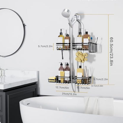 KEGII Shower Caddy Hanging for Handheld Showerheads, Rustproof Hanging Shower Organizer with Soap Dish, Toothbrush Holder and Hooks, Over Showerhead Caddy for Bathroom - style: Black – 2-Tier Hanging Shower Caddy