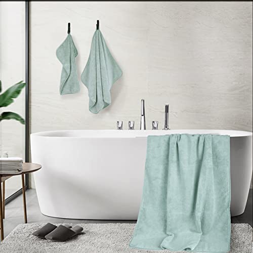 POLYTE 410 GSM Poly Blend Microfiber Quick Dry Bath Towel Set of 6 Pieces | 2-Body Towels, 2-Hand Towels, 2-Wash cloths, Oversize, Lint Free - color: Green