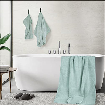POLYTE 410 GSM Poly Blend Microfiber Quick Dry Bath Towel Set of 6 Pieces | 2-Body Towels, 2-Hand Towels, 2-Wash cloths, Oversize, Lint Free - color: Green