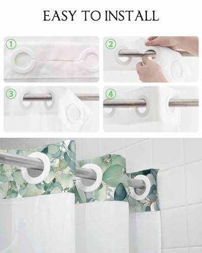 No Hook Shower Curtain and Snap in Liner Set, Green Eucalyptus Fabric Bathroom Stall Shower Curtains 36x72, See Through Mesh Top Window, Spring Summer Botanical Floral Leaves Country Hotel Style - color: Green, size: 36"W x 72"L (Pack of 1)