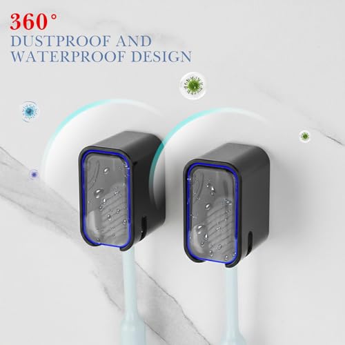 4 Pack Toothbrush Holders for Bathrooms Shower, Wall Mount Toothbrush Organizer with Cover, Self Adhesive Electric Toothbrush Storage, Quick Dry Toothbrush Hanger (Black) - color: Black