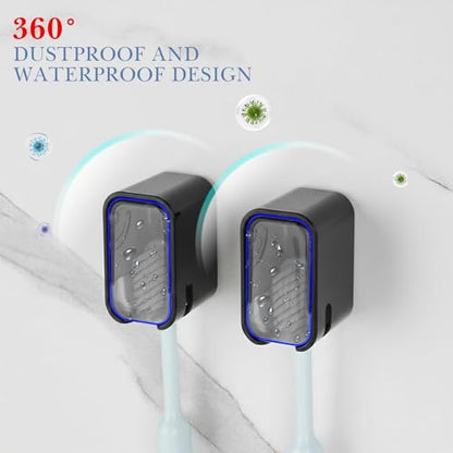 4 Pack Toothbrush Holders for Bathrooms Shower, Wall Mount Toothbrush Organizer with Cover, Self Adhesive Electric Toothbrush Storage, Quick Dry Toothbrush Hanger (Black) - color: Black
