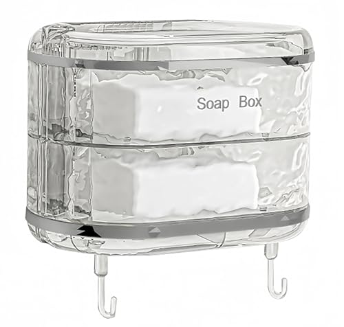Soap Holder with Hooks, Rotating 2-Layer Soap Holder with Self Draining, Wall Mounted No Drilling Soap Dish for Shower, Kitchen, Bathroom - size: 2-layer