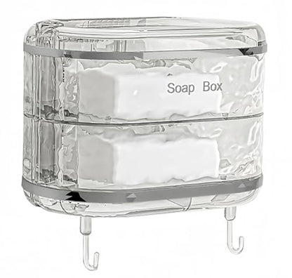 Soap Holder with Hooks, Rotating 2-Layer Soap Holder with Self Draining, Wall Mounted No Drilling Soap Dish for Shower, Kitchen, Bathroom - size: 2-layer