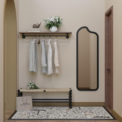 Clothes Rack 48in, Wall Mounted Garment Rack with Solid Walnut Wood Shelf, Heavy Duty Hanging Clothes Rack, Multi-Purpose Hanging Rod, Space-Saving Closet Storage - color: Walnut, size: 1T48IN