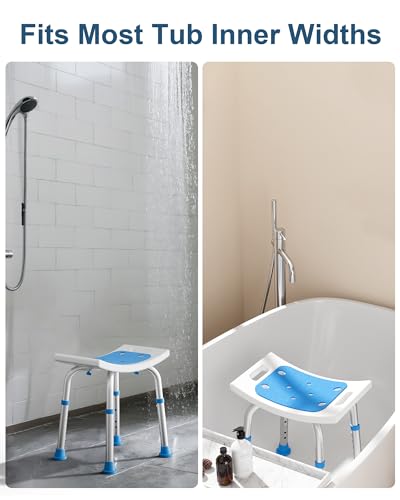 HOMLAND Shower Chair for Inside Shower, Adjustable Height Shower Stool | Shower Seat for Inside Tub Bathroom Bench Bath Chair for Elderly and Disabled, Lightweight Aluminum Frame - Light Blue - color: Light Blue