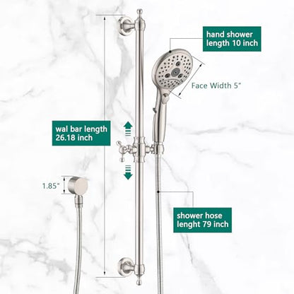 Handheld Shower Head with Slide Bar Combo, 6 Settings Handheld Shower with ON/OFF Pause Switch, Adjustable Height 27.5" Long Slide Bar, Wall Supply Elbow and 6.6ft Shower Hose, Brushed Nickel - color: Brushed Nickel