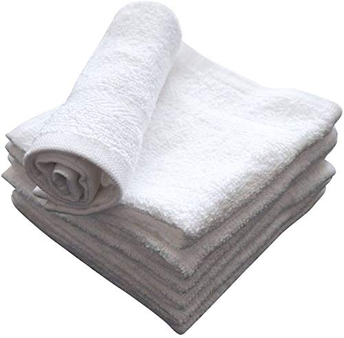IZO.Bath - 24 Pack 12"x12" Cotton Fingertip-Hand-Face Towels- 100% Extra Soft Ring Spun Washcloths, Highly Absorbent Cleaning Cloth, Brilliant White