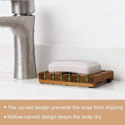 HTB 2 Pack Slotted Bar Soap Holder Teak Wood for Bathroom | Kitchen Wooden Sponge Holder, Self Draining Soap Dish for Shower, Sink, Bathroom, Bathtub, RV,Soap Saver Keep Soap Dry - color: 2pcs
