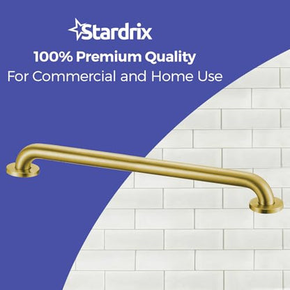 Stardrix 24-Inch ADA Compliant Grab Bar, 1.5" Diameter, Concealed Mounting Flanges, Handicap Friendly, Commercial & Residential Bathrooms, Brushed Gold Stainless Steel - color: Brushed Gold, size: 24"