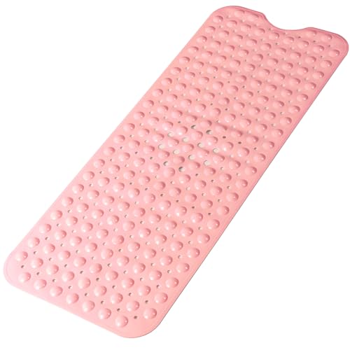 Bathtub and Shower Mats, Extra Long Non-Slip Bath Mat 39 x 16 Inch, Machine Washable Bath Tub Mat with Suction Cups & Drain Holes for Bathroom, Pink - color: Pink, size: 40" x 16" (Rectangular)