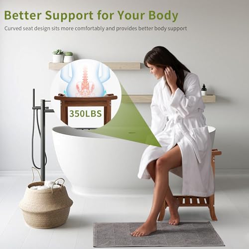 Teak Shower Benches for Inside Shower – Waterproof Wood Shower Stool with Storage Shelf, Non-Slip Spa Bathroom Seat Chair for Adults & Seniors, Ideal for Relaxing and Home Use