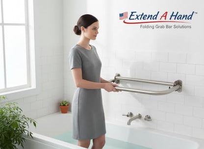 Extend-A-Hand Folding Grab Bar Extension 24" | Heavy-Duty Stainless Steel Wall-Mounted Bathroom Safety Bar for Shower, Toilet & Bathtub - color: Stainless Steel, size: 24x12 inches