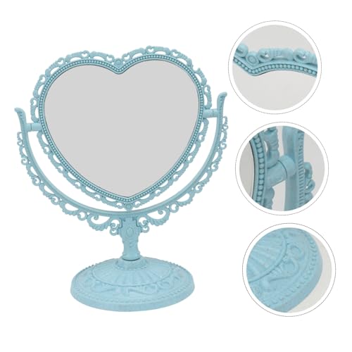 Lurrose Aesthetic Heart Shape Vanity Mirror Double Sided Makeup Mirror with 360 Degree Table Mirror with Stand for Bathroom, Bedroom (Blue) Heart Shaped Mirror