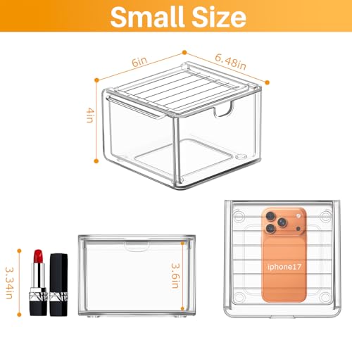 6-Pack Stackable Acrylic Storage Drawers, Small | Smooth-glide drawers, stackable, clear body, dustproof, wipe clean, 6 small, for art tools, makeup, under sink, pantry - style: 6 Small