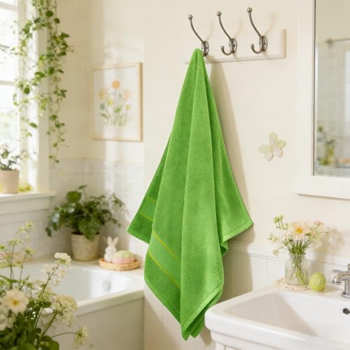COZYART Bath Towel Set 6 PCS, Luxury 100% Turkish Cotton 650GSM Ultra Soft | Absorbent Quick Dry, OEKO‑Tex 100 Cert. Zero Twist Ring Spun Cotton, Plush Fluffy, Breathable Hotel Quality Bathroom Towels - color: Grass Green