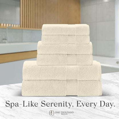 Premium Staple Cotton Bathroom Towel Set - Beige 600 GSM 6-Piece Luxury Bath Towel Set 1 Stripe - 2 Bath Towels, 2 Hand Towels & 2 Washclothes Set - High Absorbent & Quick Dry for Gym, Spa, Hotel - color: Beige - 1 Stripe