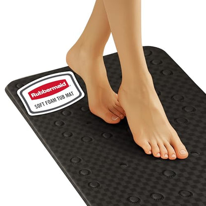 Rubbermaid Soft Foam Bath Tub Shower Mat, Non-Slip Tub Mat with Quick-Drain Holes, 35.88 x 17 Inch BPA-Free Bath Mat for Inside Bathtub or Shower, Black - color: Black