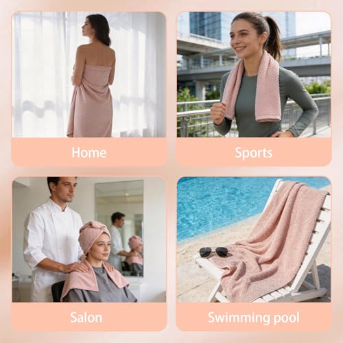 Extra Large Microfiber Bath Towels Set of 6 for Adults, 35″ x 70″, Soft and Super Absorbent, Quick Dry, No Fading and No Lint, Luxury Towel Set for Bathroom, Spa, Gym, Travel - Pink - color: Pink 6-pack