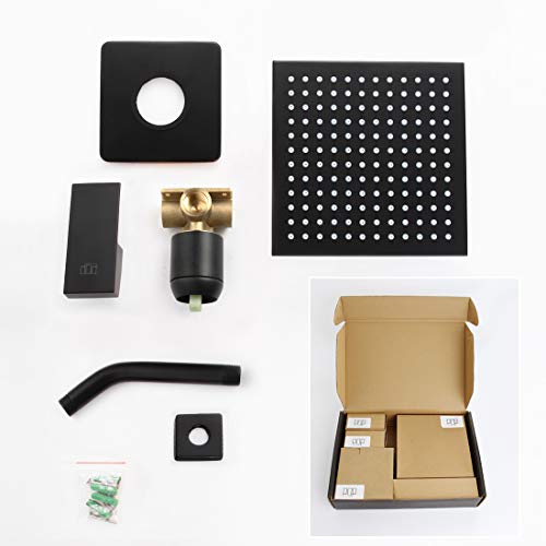 Matte Black Shower Faucet Set, Bathroom Rainfall Shower System with Stainless Steel Metal Showerhead, Single Function Shower Trim Kit with Rough-in Valve - color: Black, size: 8 Inch (Wall Mount)