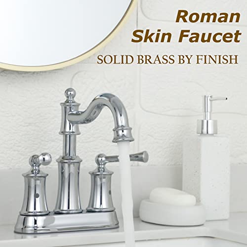 Roman Bathroom Sink Faucet Deck Mount or Wall Mount Installation Pop-up Drain Assembly with Overflow Deck Plate and Water Supply Lines Included (2 Hole Deck Mount, Chrome) - color: Chrome, style: 2 Hole Deck Mount