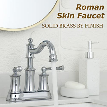 Roman Bathroom Sink Faucet Deck Mount or Wall Mount Installation Pop-up Drain Assembly with Overflow Deck Plate and Water Supply Lines Included (2 Hole Deck Mount, Chrome) - color: Chrome, style: 2 Hole Deck Mount