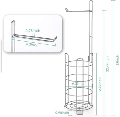 TomCare Toilet Paper Holder Stand Free Standing, Holds 4 Mega Rolls, Silver | Tool-Free Assembly, Detachable Metal Wire Frame, Powder-Coated Finish, Easy Storage and Flexible Bathroom Placement - color: Silver Grey, size: Standard