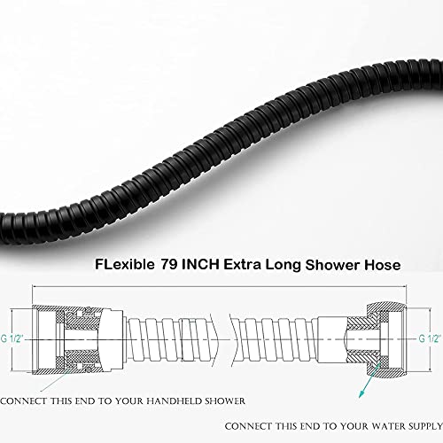 Extra Long Shower Hose - Stainless Steel Attachment for Handheld Shower Head, All Metal Kink-Free Extension with Brass Insert and Nut (79", Black) - color: Matte Black