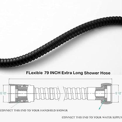 Extra Long Shower Hose - Stainless Steel Attachment for Handheld Shower Head, All Metal Kink-Free Extension with Brass Insert and Nut (79", Black) - color: Matte Black