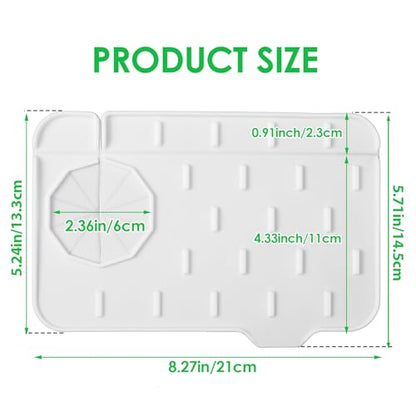 Dimeho Sink Faucet Splash Guard Mat Silicone Soap Dish Pad Small Faucet Handle Drip Catch Sponge Holder Sink Protector Trays for Bathroom Kitchen Countertop Gadgets Accessories 8.3 x 5.7 Inch - color: White
