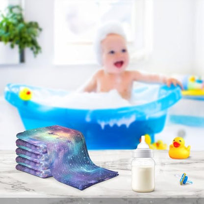 YETTASBIN Galaxy Muslin Baby Hand Washcloths, Soft Cotton Bath Face Towel, 4 Layers Extra Absorbent Feeding Burp Cloth for Newborn Infant, 5 Pack - size: 12 Inch x 5 Pack