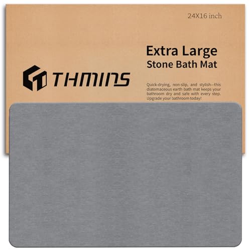 THMINS Stone Bath Mat, 24''x16'' Stone Shower Mat | Diatomite Stone Bath Mat, Super Absorbent, Quick-Drying, Non-Slip, and Easy to Clean for Bathroom - color: Grey, size: 23.6x15.4''