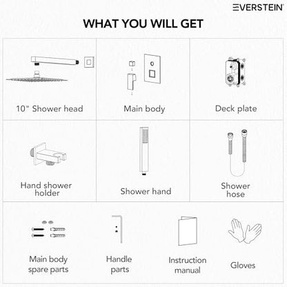 10 Inch High Pressure Rainfall Shower System with Handheld Spray, Wall Mount Bathroom Shower Faucet Set with Valve (Matte Black) - color: Matte Black