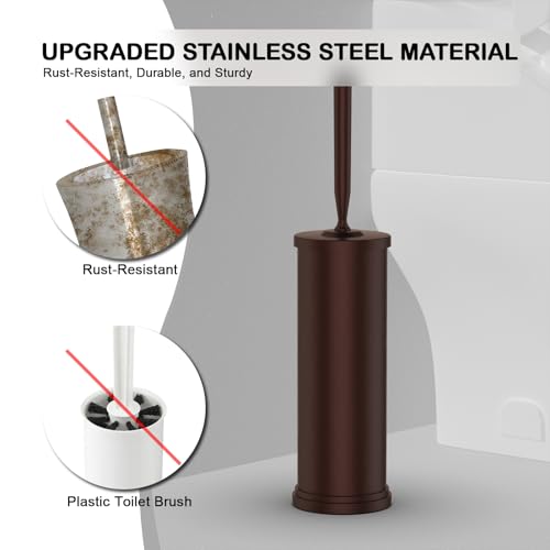 Stainless Steel Toilet Bowl Brush and Holder Set Scrubber Bronze Brown | Weighted Stable Base Removable Inner Tube Toilet Bowl Brush Splash-Proof Design for Deep Cleaning Space Saving Storage - color: Bronze