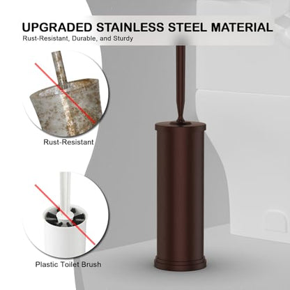 Stainless Steel Toilet Bowl Brush and Holder Set Scrubber Bronze Brown | Weighted Stable Base Removable Inner Tube Toilet Bowl Brush Splash-Proof Design for Deep Cleaning Space Saving Storage - color: Bronze