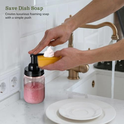 Amolliar Plastic Foaming Soap Dispenser with Pump Lid, 16Oz Refillable Foam Hand Soap Dispenser Set, Clear Dish Soap Bottles with Waterproof Lable for Farmhouse Kitchen Bathroom (4 Pack, Black)