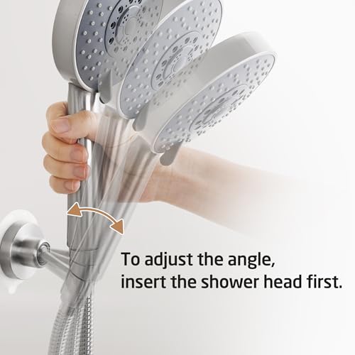 KES Shower Head Holder Wall Mount, 18/8 Stainless Steel Adjustable Handheld Shower Head Holder (21mm-23mm) No Drill Adhesive Metal Shower Head Holders Brushed Finish, C207DF-BS