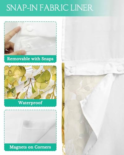 No Hook Shower Curtain and Snap in Liner Set, Yellow Eucalyptus Fabric Bathroom Stall Shower Curtains 48x72, See Through Mesh Top Window, Spring Summer Botanical Floral Leaves Country Hotel Style - color: Yellow, size: 48"W x 72"L (Pack of 1)