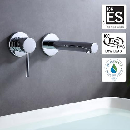 SUMERAIN Wall Mount Bathroom Faucet in Chrome Single Left-Handed Handle | Modern Design, 2 Holes, Includes Rough-in Valve - color: Chrome, size: Left-Handed
