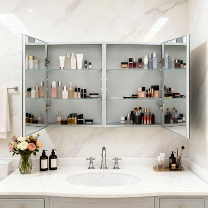 16"x 20"Bathroom Medicine Cabinet,Double-Sided Mirror Door | Silver Aluminium Frame,Lightweight,Sturdy and Attractive,Simple Wall-Mounted,Adjustable Shelves,Tempered Glass - size: 16"x 20"