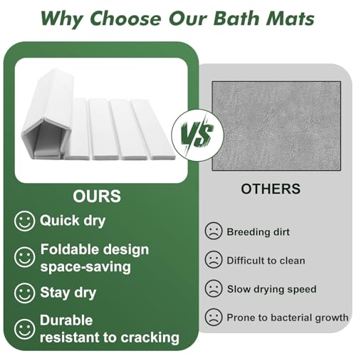 Foldable Stone Bath Mat, 23x15 Inch White Stone Bathmat Quick Dry, Diatomaceous Earth Mats Water Absorbing Diatomite Self Drying Mats, Multi-purpose Drying Mat for Kitchen Counter Dish Bathroom Dry - color: White